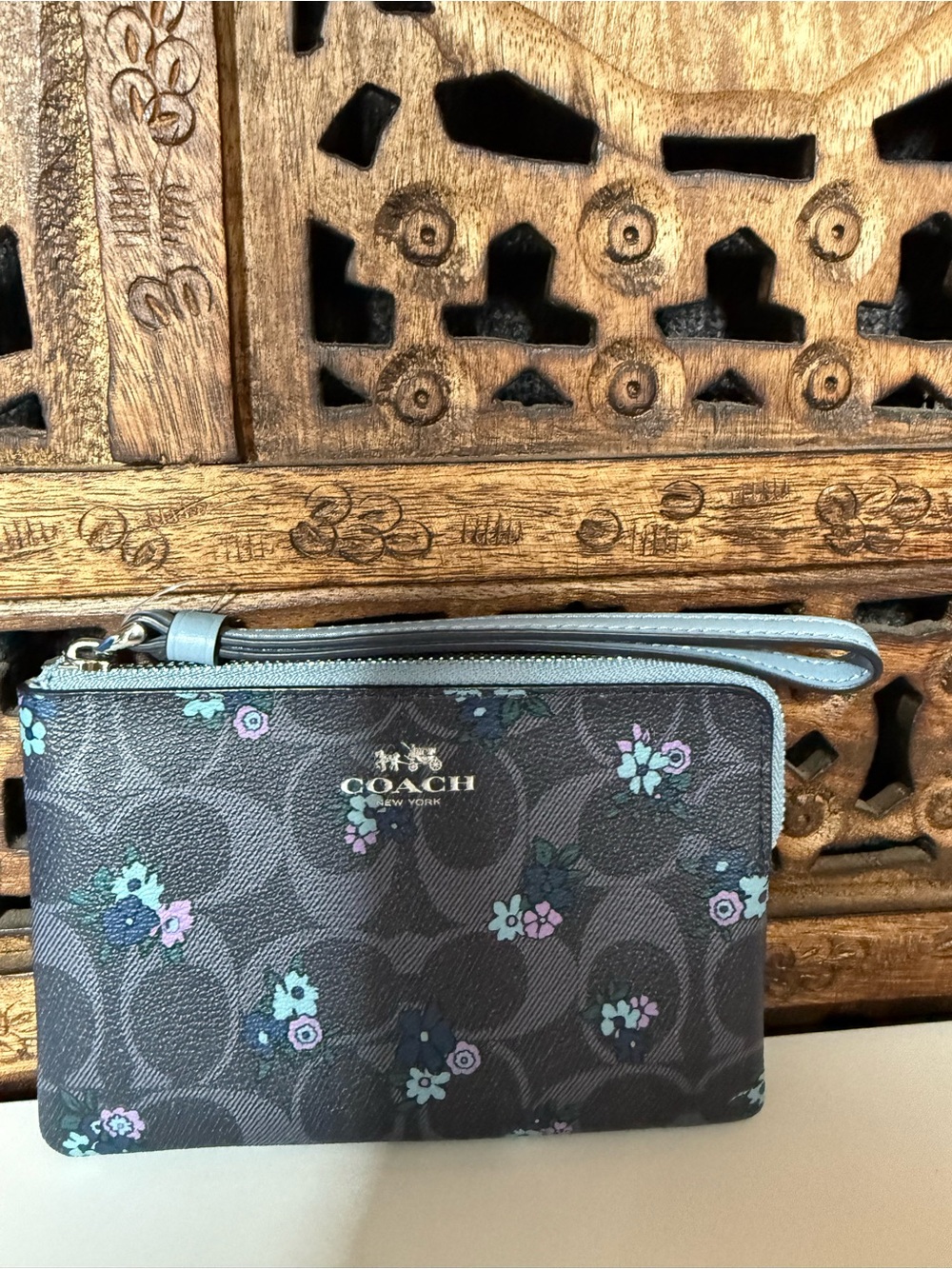 Coach Brown Signature Floral Wristlet with Pastel Accents (read description)